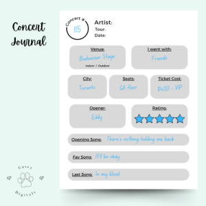 Concert Journal Printable Template